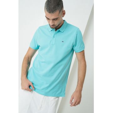 Tricou polo slim fit din bumbac - Albastru aquamarin