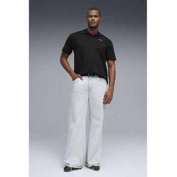 Tricou polo striat cu logo brodat ESS Elevated - Alb/Negru