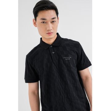 Tricou polo texturat de bumbac - Negru