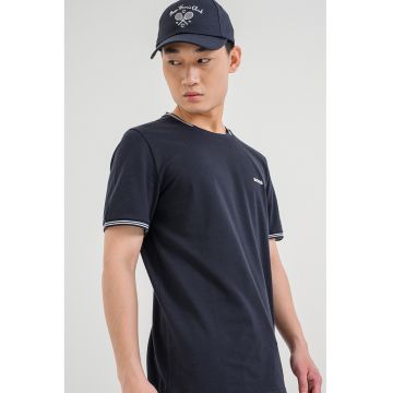 Tricou regular fit cu decolteu la baza gatului Taul - Negru/Alb optic