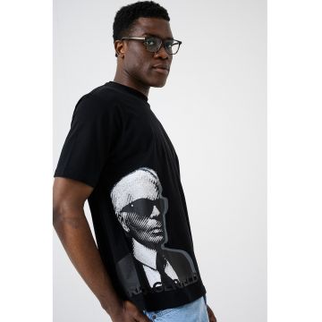 Tricou regular fit cu imprimeu - Negru
