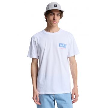 Tricou regular fit cu imprimeu pe spate Ripples - Alb/Roz/Albastru