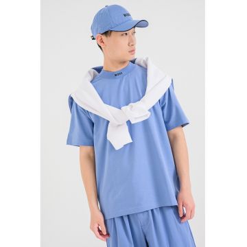 Tricou relaxed fit cu guler scurt - Albastru lavanda