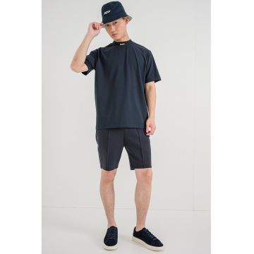 Tricou relaxed fit cu guler scurt - Albastru ultramarin