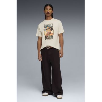 Tricou relaxed fit cu imprimeu text si grafic - Crem