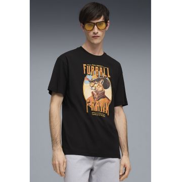 Tricou relaxed fit cu imprimeu text si grafic - Negru