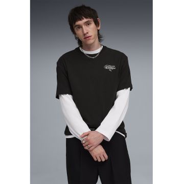 Tricou relaxed fit cu text Slogan - Negru/Alb optic