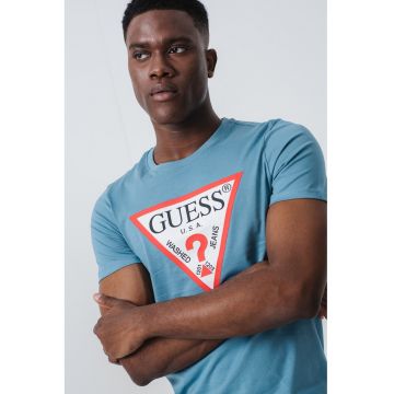 Tricou slim fit cu logo - Alb/Albastru petrol