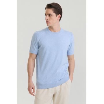 Tricou tricotat fin din bumbac - Albastru deschis