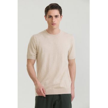 Tricou tricotat fin din bumbac - Bej nisip