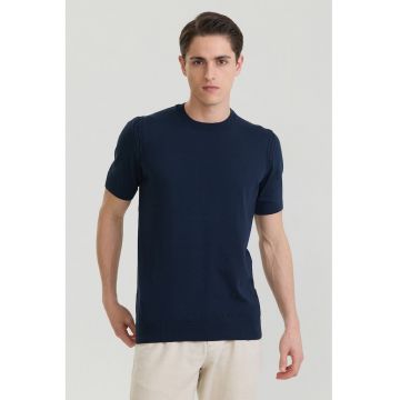 Tricou tricotat fin din bumbac - Bleumarin