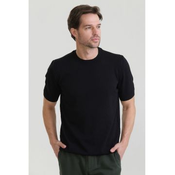 Tricou tricotat fin din bumbac - Negru