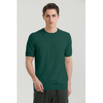 Tricou tricotat fin din bumbac - Verde inchis