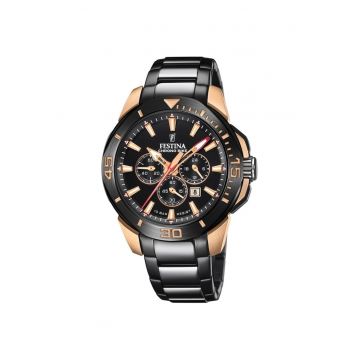 Ceas barbatesc  Quartz Negru - Negru/Auriu rose
