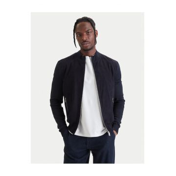 Geaca bomber barbati -  piele intoarsa - bleumarin - slim fit