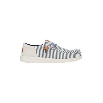 Mocasini cu model in dungi - Alb/Bleumarin