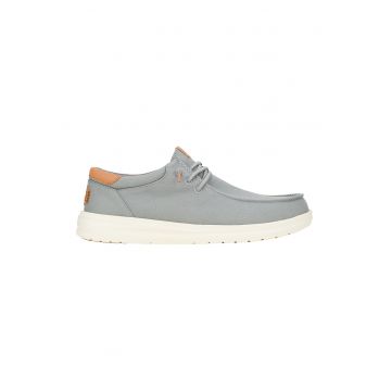 Mocasini din material textil cu sireturi - Gri