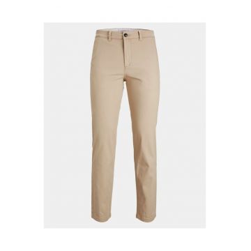 Pantaloni chino barbati -  bumbac/elastan - fermoar - bej -