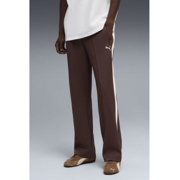 Pantaloni de ttrening relaxed fit cu buzunare cu fermoar T7 Always On - Maro inchis/Alb fildes