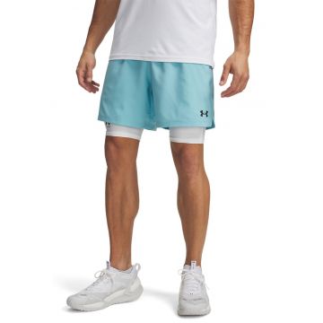 Pantaloni scurti cu talie elastica - Albastru pastel/Negru
