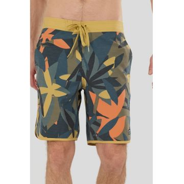 Pantaloni scurti de baie cu model tropical - Portocaliu/Verde masliniu
