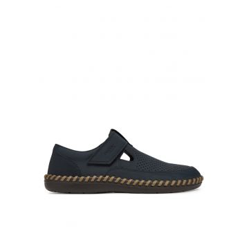 Pantofi barbati -  piele - albastru - inchidere velcro