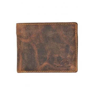Portofel barbati piele naturala maro antichizat 11 x 9 cm - Vintage -  Maro antichizat