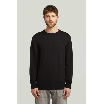 Pulover din lana Merinos cu model uni Premium Core - Negru