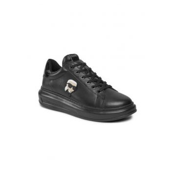 Tenisi barbati -  piele naturala - negru - talpa plata - inchidere cu sireturi -