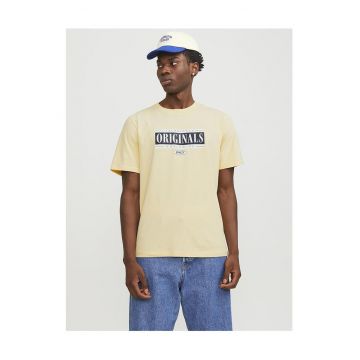 Tricou barbati -  imprimeu frontal - galben - bumbac -