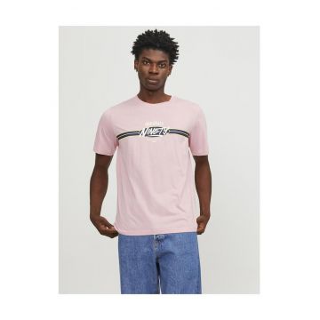 Tricou barbati -  imprimeu frontal - roz - bumbac -