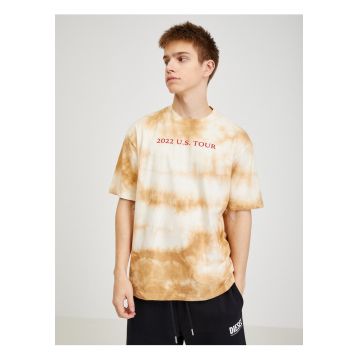Tricou cu decolteu la baza gatului si imprimeu tie-dye
