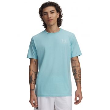 Tricou cu decolteu la baza gatului si logo - Alb/Albastru pastel