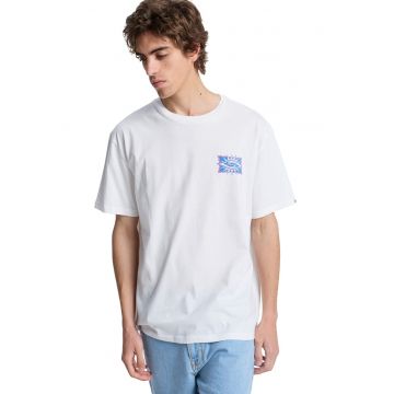 Tricou de bumbac cu imprimeu contrastant pe spate - Alb/Roz/Albastru