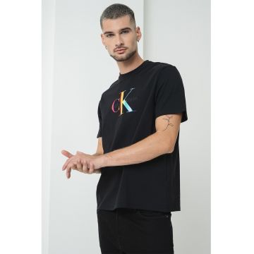Tricou de bumbac cu imprimeu logo - Negru/Portocaliu/Albastru