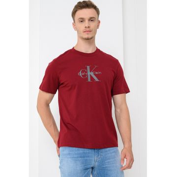 Tricou din bumbac cu imprimeu logo - Visiniu