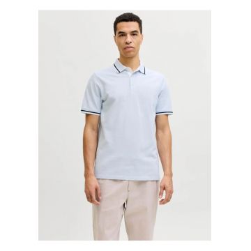 Tricou polo barbati - Slim fit cu guler contrast - Albastru deschis -