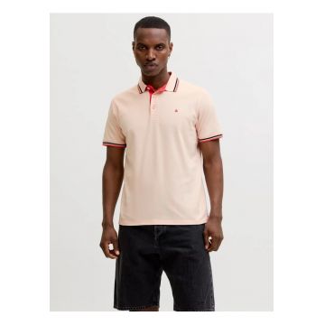 Tricou polo barbati - Slim fit cu guler contrast - Piersica -