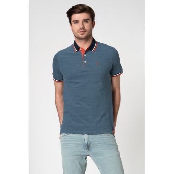 Tricou polo slim fit de bumbac organic Paulos - Albastru prafuit