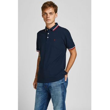 Tricou polo slim fit de bumbac organic Paulos - Rosu/Alb/Bleumarin