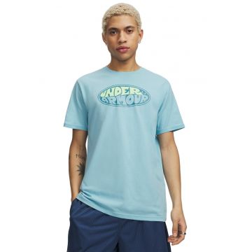 Tricou slim-fit cu imprimeu logo - Albastru pastel