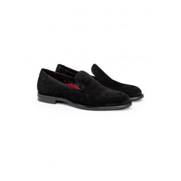 WELLINGTON Mocasini Eleganti Pentru Barbati Din Piele Intoarsa Slip-On - Negru - Negru