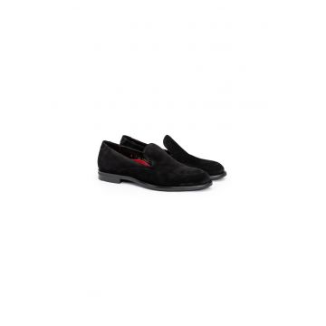 WELLINGTON Mocasini Eleganti Pentru Barbati Din Piele Intoarsa Slip-On - Negru - Negru