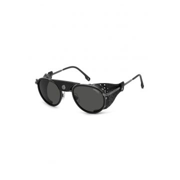 Ochelari de soare aviator cu insertii de piele - Negru