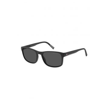 Ochelari de soare dreptunghiulari cu logo - Negru