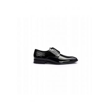 Pantofi derby barbati Leno 110 -  piele naturala lacuita - negru - marimea