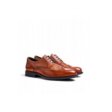Pantofi derby cu varf rotund si model din piele Kaleb -