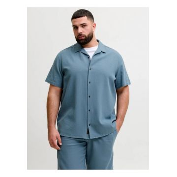 Plus Camasa Waffle - barbati big sizes - Resort Shirt - Albastru inchis -