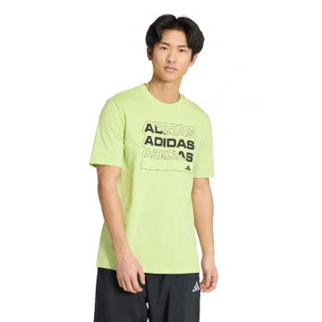 Tricou cu decolteu la baza gatului si imprimeu logo - Verde lime