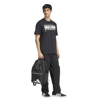 Tricou cu decolteu la baza gatului si imprimeu - Negru/Alb murdar